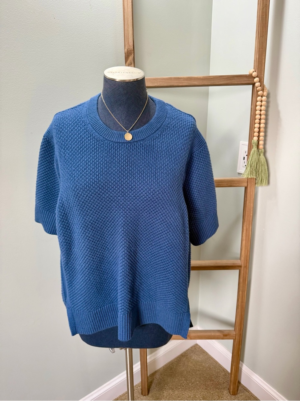 Banana Republic Blue Short Sleeve Textured Knit Pullover Sweater Size Large